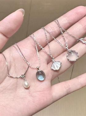五件套白玉小众气质设计项链月光石轻奢简约百搭颈链锁骨高级极细