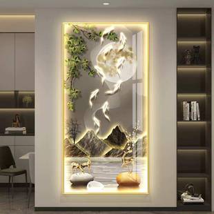 画走廊过道正对门挂画 饰画 画九鱼 画入户玄关装 九鱼聚财LED灯画