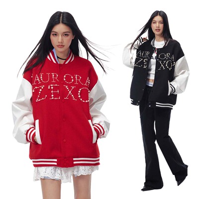 ZEXO美式复古字母珍珠经典设计感拼色运动个性宽松棒球服情侣同款