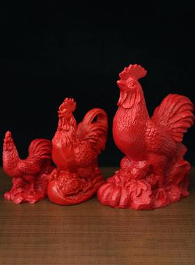 天然红朱砂十二生肖鸡大公鸡摆件招财元宝鸡家居客厅工艺品装饰品