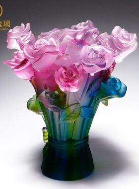 琉璃玫瑰花瓶小摆件香炉熏香客厅办公室笔筒创意轻奢实用高档礼物