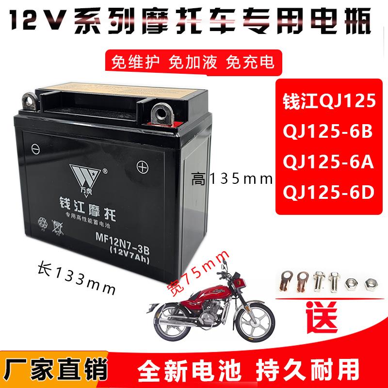 适用钱江五 洋款QJ125-6B-6-6D-6A摩托车专用蓄电池12V7A免维护电