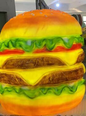 仿真大汉堡模型玻璃钢雕塑面包店装饰烘焙店门头发光墙面灯箱壁挂