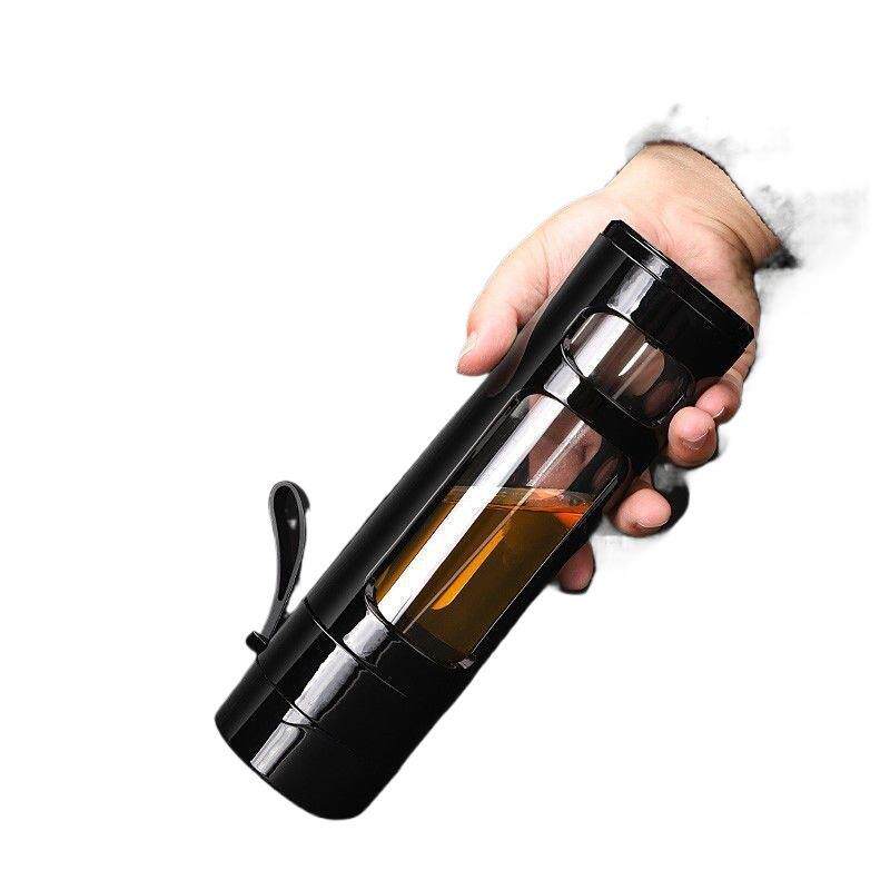 大容量玻璃杯男女便携防摔随手水杯子商务双层隔热塑玻泡茶杯