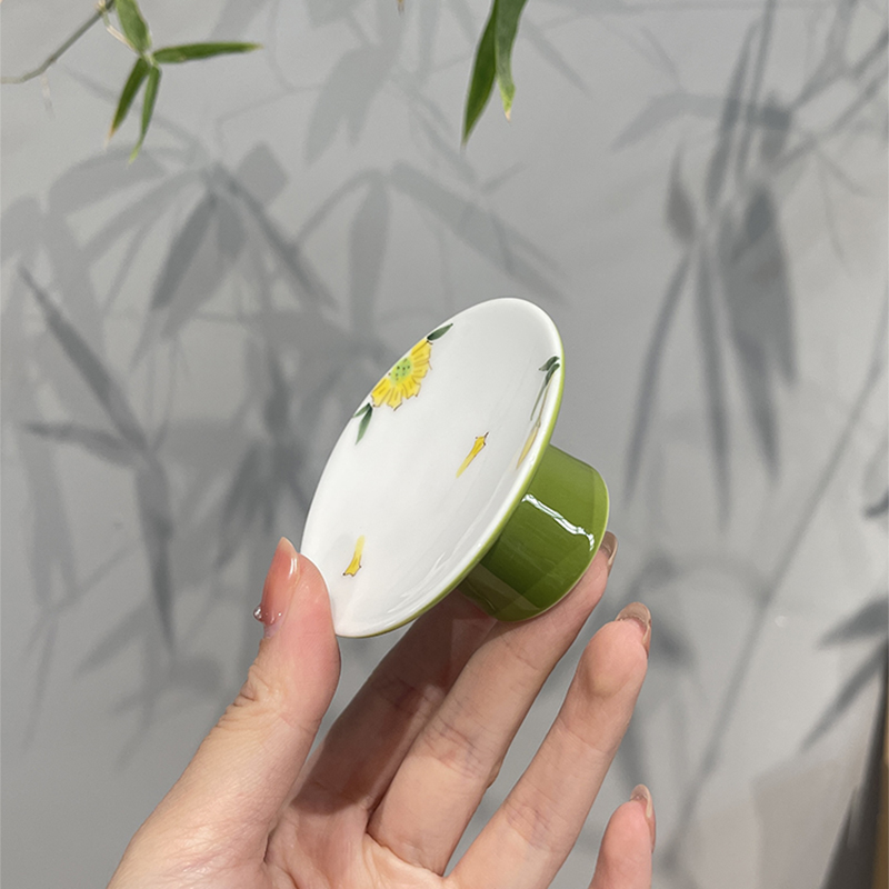 惊蛰 手绘高脚盖置茶壶盖托摆件中式陶瓷茶具茶杯垫家用茶道配件