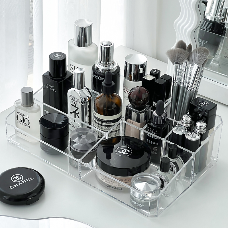 桌面化妆品收纳盒亚克力透明护肤品置物架梳妆台分格大容量口红盒