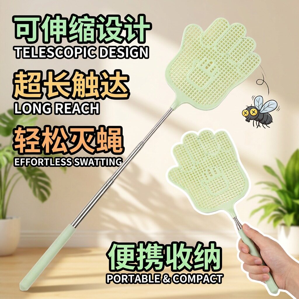 抢新款!加长可伸缩苍蝇拍耐用灭蚊虫加密网打苍蝇拍不烂蝇子拍