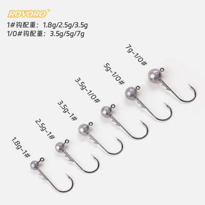 ROVORO/敬畏者路亚大背刺精细微铅小克重大勾门铅头钩软饵黑金刚