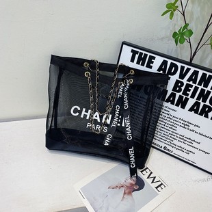 大容量包女网纱超大潮健身沙滩包购物袋女士包黑C袋透明妈咪新款