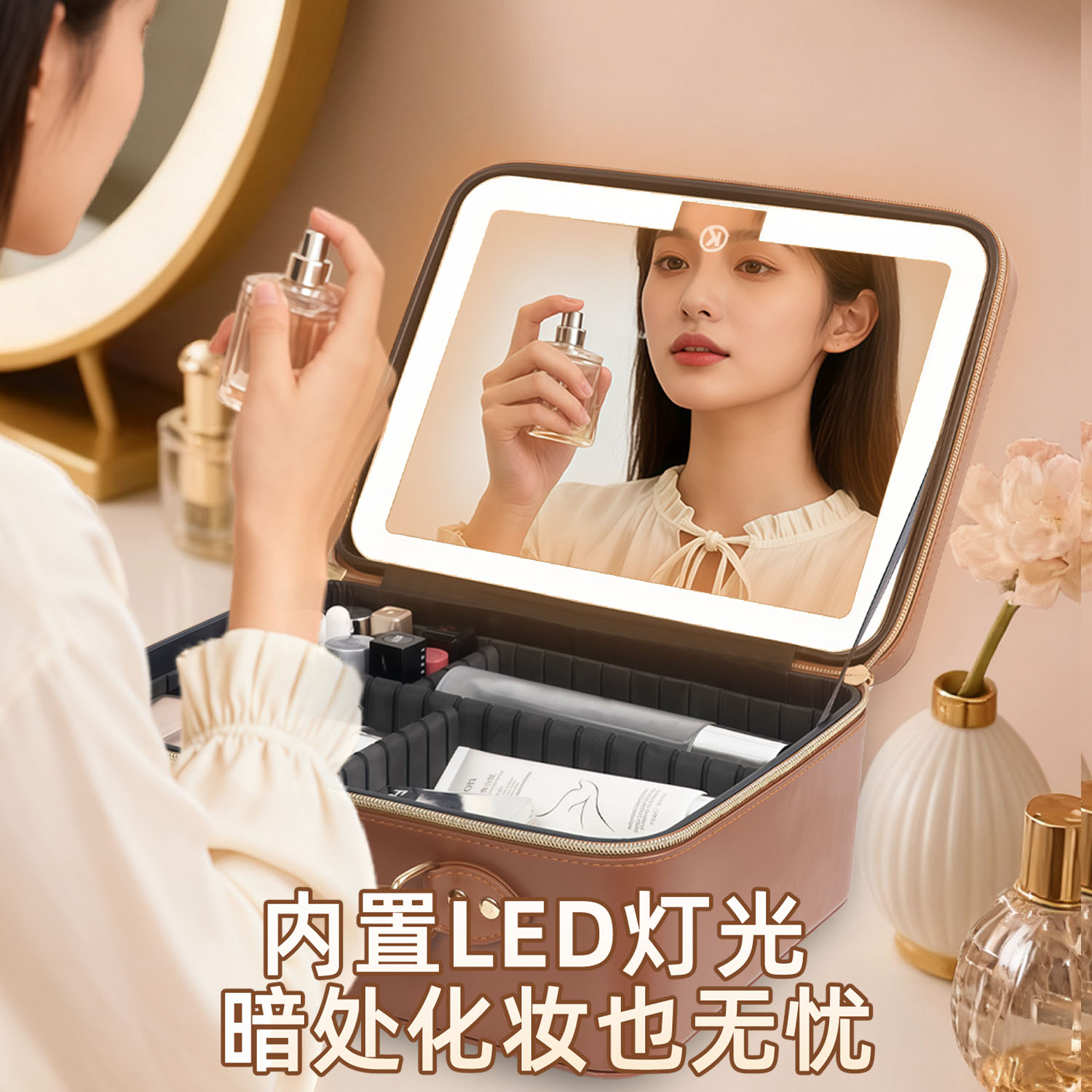 带镜子带补光灯化妆包