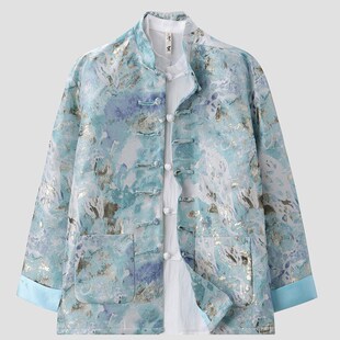 唐装男春秋新款中国风男装新中式改良国潮立领长袖提花盘扣外套男