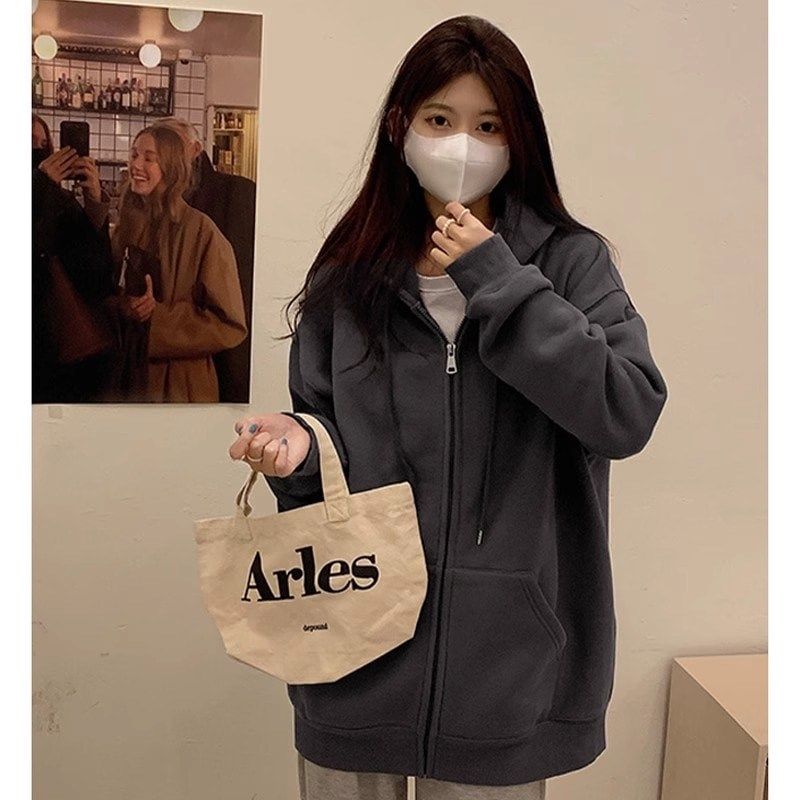 秋冬黑色拉链连帽学生卫衣女2025新款开衫初中生长袖加绒加厚上衣