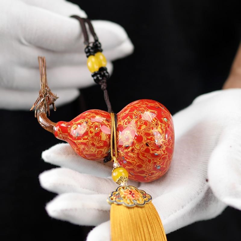 非遗犀皮大漆天然小葫芦汽车挂件新款高端工艺品螺钿漆器平安吊坠