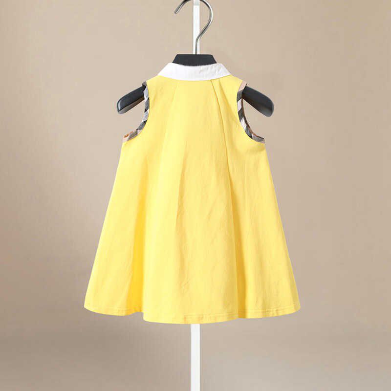 夏款女童黄色纯棉连衣裙 儿童休闲背心A字针织裙学院风翻领公主裙