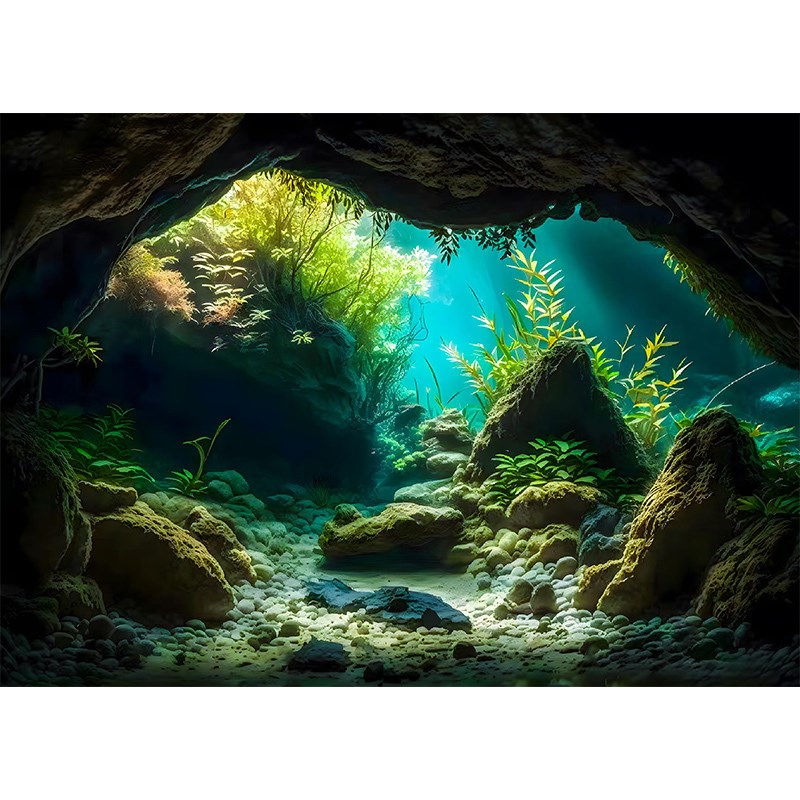 水族箱鱼缸背景纸画高清图流水生财静电贴渐变色5d立体壁纸风景字