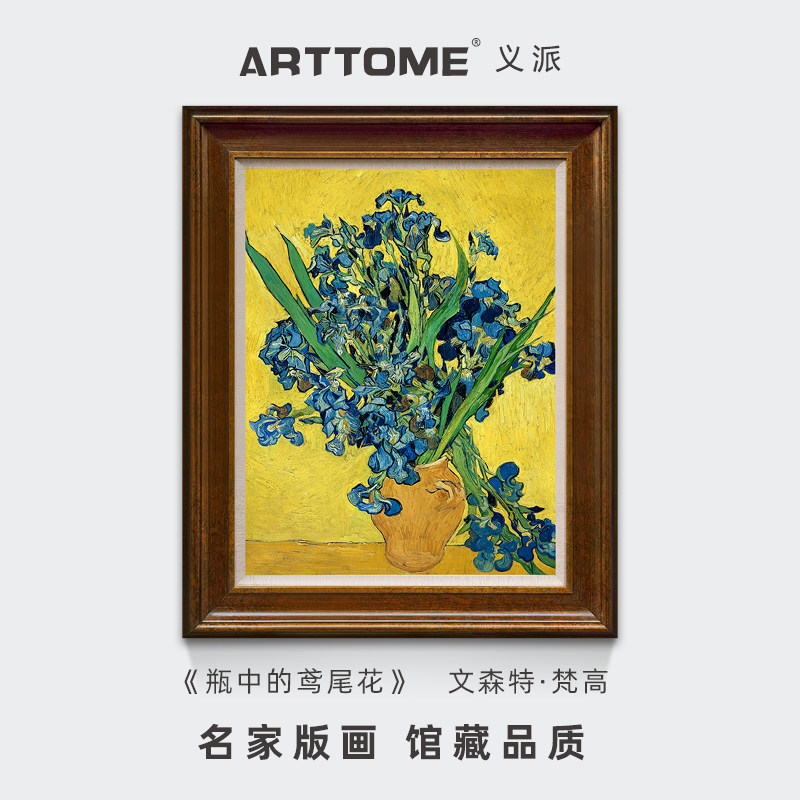 风色瓶中的鸢尾花梵高静物花卉油画玄关走廊餐厅欧式美式装饰画