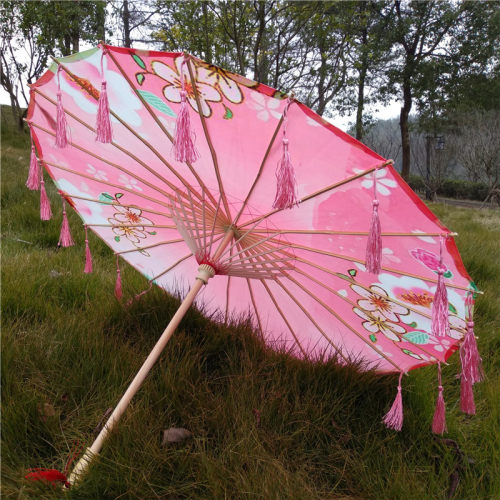 古风汉服流苏带纱古动漫伞油纸伞装女花伞花城cos红伞拍照道具伞