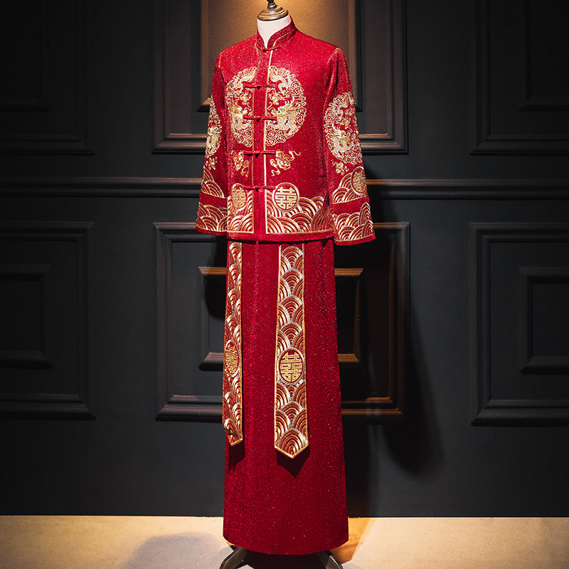 男士结婚秀禾服2021年新款中式婚礼服新郎大码接亲龙凤褂唐装婚服
