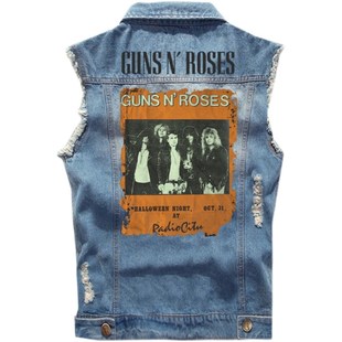 牛仔背心马甲牛仔衫 Roses枪花乐队玫瑰与枪花摇滚无袖 Guns