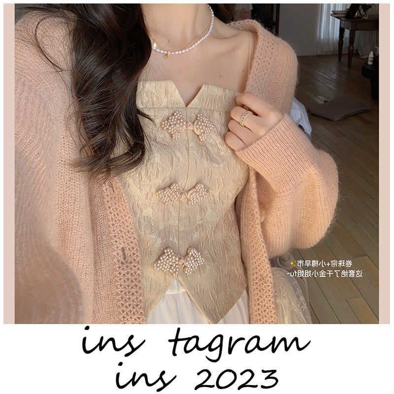 花栗鼠 卷珠帘 轻国风提花盘扣小吊带背心女早春内搭修身上衣小姐