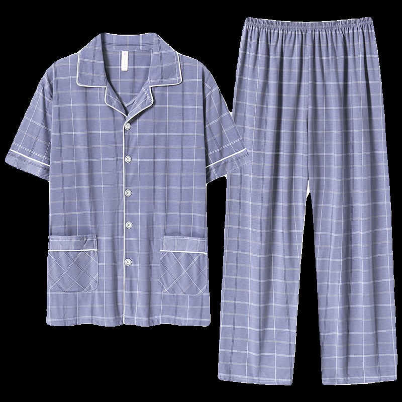 2024新款老人睡衣男款夏季纯棉短袖薄大码中年爸爸男士家居服套装