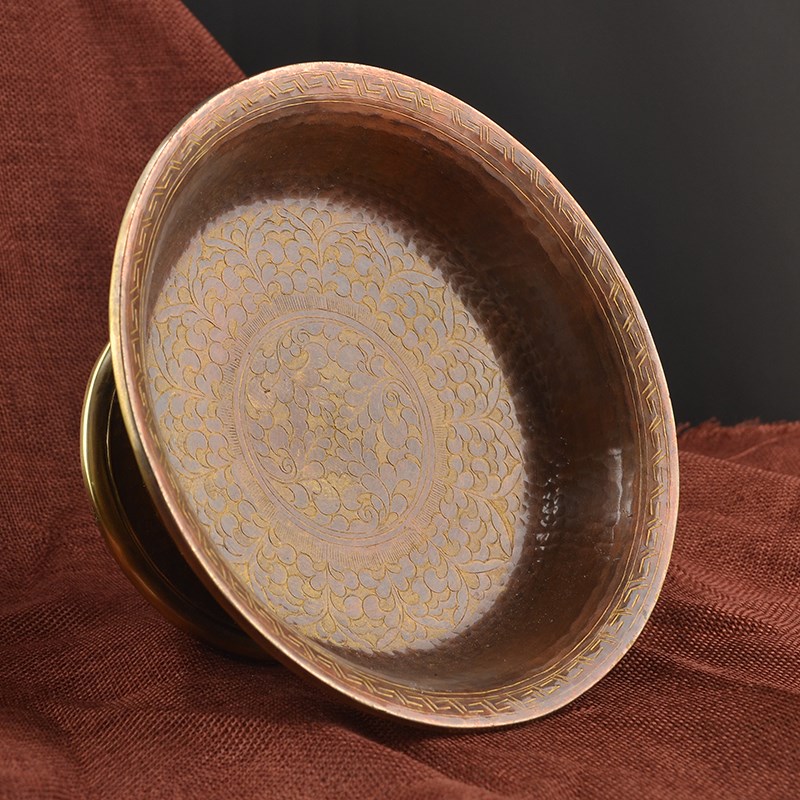 护法杯纯铜古色八吉祥尼泊尔雕花供杯密宗具供酒杯家用供奉圣水杯
