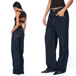 EMPTY PAGE深蓝色原色牛仔裤直筒百搭宽松休闲裤