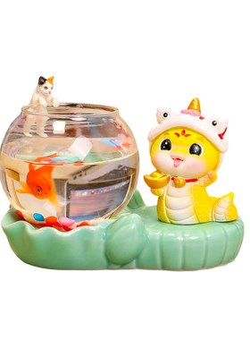 新款可爱小金蛇客厅办公室工位桌面装饰品水培花盆陶瓷治愈系摆件