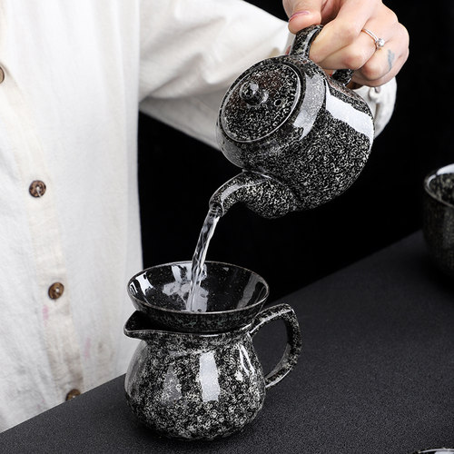 中式复古风陶瓷功夫茶具套装家用简约窑变茶壶茶洗茶杯烟灰缸