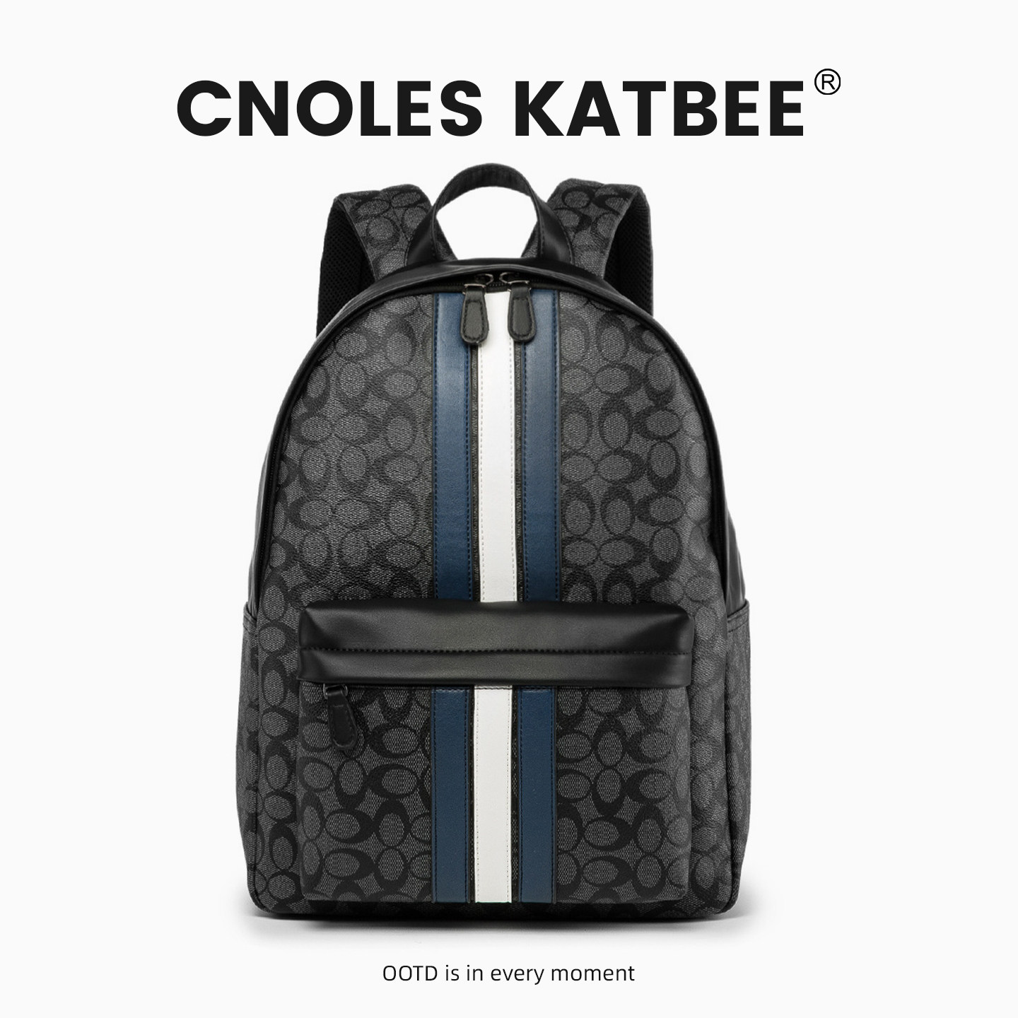 Cnoles Katbee潮牌双肩包男潮流男士背包商务休闲皮质格子电脑包