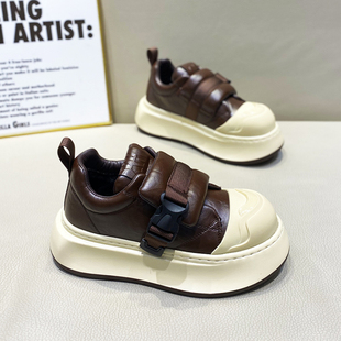 时尚潮牌男鞋2025搭扣厚底加绒加厚老爹鞋潮流百搭增高运动休闲鞋