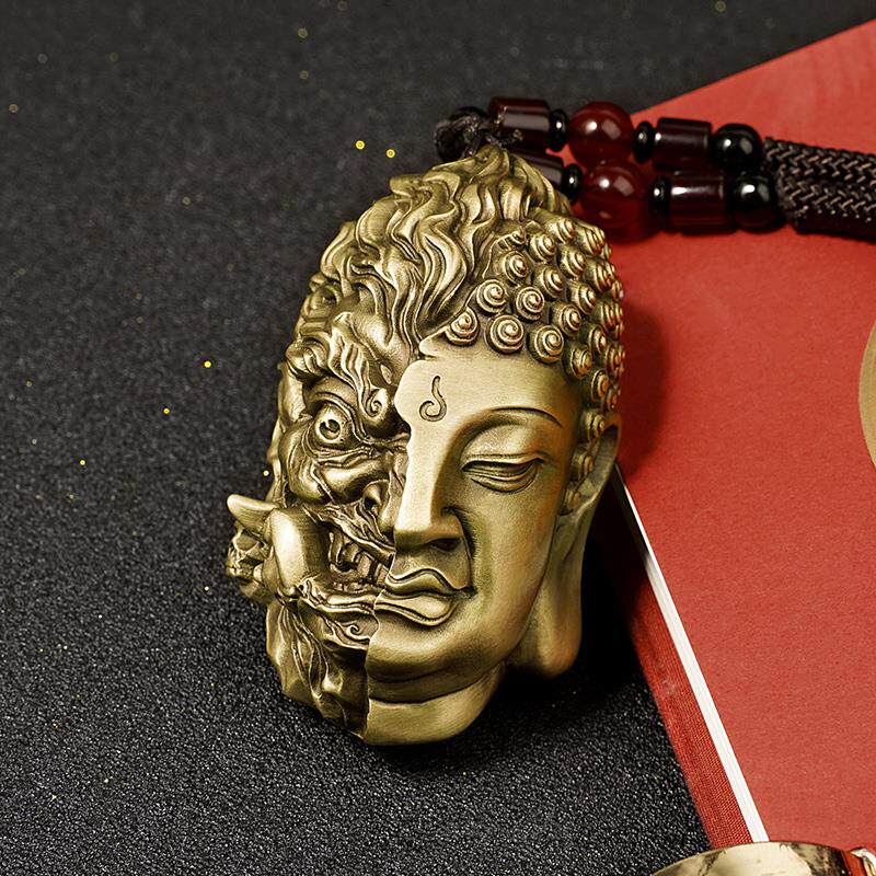 黄铜佛魔一念之间手把件随身盘玩佛头挂绳吊坠文玩男士解压工艺礼