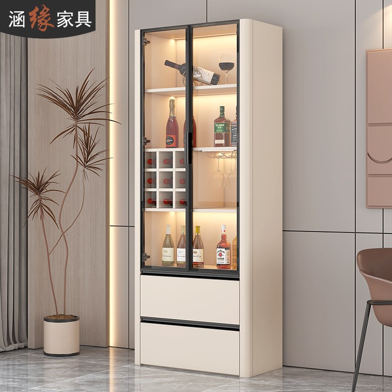 玻璃酒柜客厅靠墙储物柜小户型展示柜家用中古风餐边柜定制7S35
