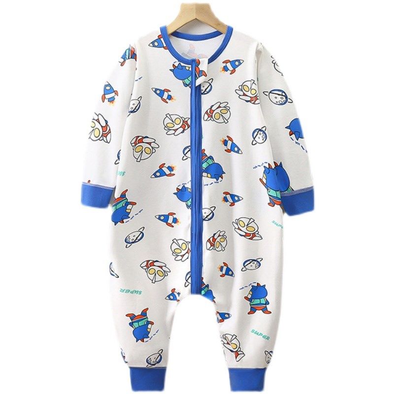 宝宝连体睡衣春秋款恐龙防着凉男童长袖纯棉睡袋婴儿童连身秋冬款