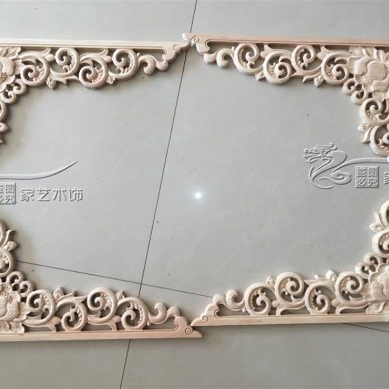 东阳木雕实木雕花背景墙吊顶门楣垭口装饰中式荷花仿古枪角角花