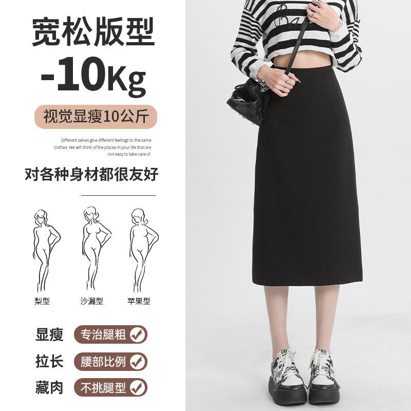 灰色后开叉半身裙女春夏秋高腰包臀直筒裙中长款小个子a字西装裙