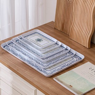 网红新中式杯子茶水托盘家用客厅长方形放茶杯水杯茶盘密胺收纳盘