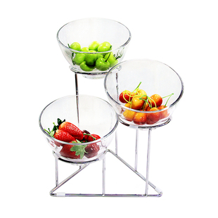 两三层玻璃斜口碗自助餐厅冷餐会餐具器皿调小料水果碗盘展示架