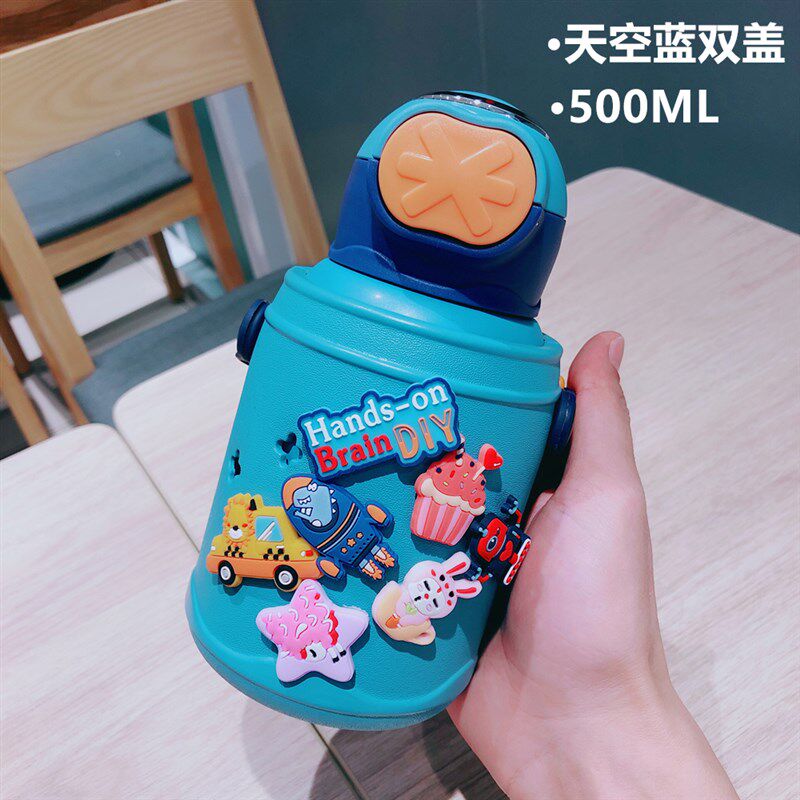 卡通洞洞儿童保温杯316不锈钢大容量男女小学生幼儿园带吸管水杯