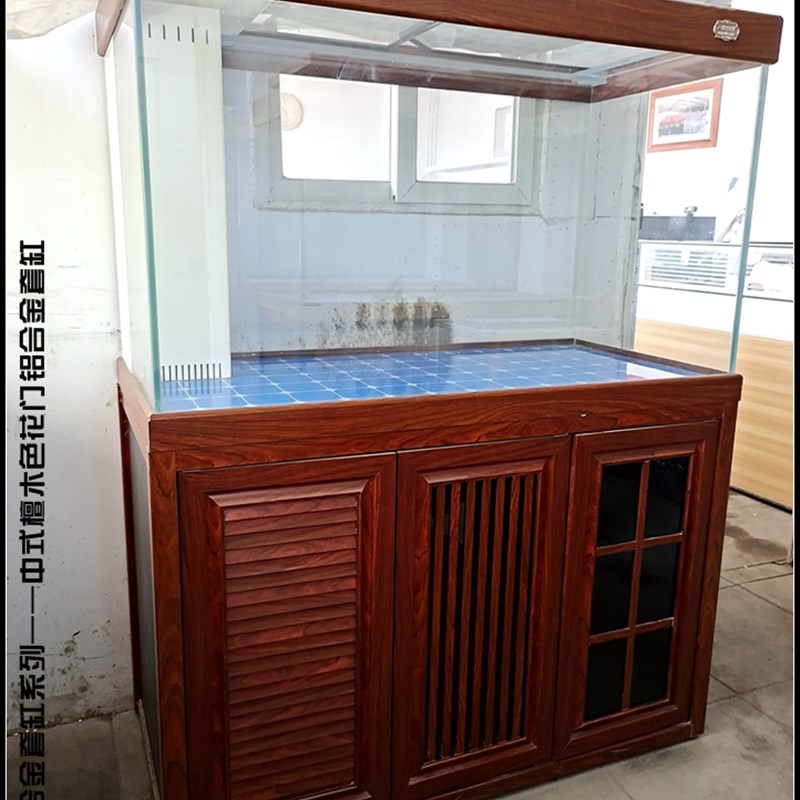 光远金晶超白玻璃龙鱼缸 桧木中式铝合金底过滤免换水鱼缸 可订做