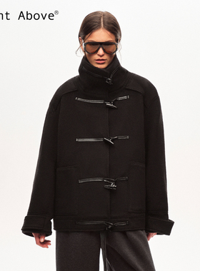 Right Above 苏力羊驼羊毛毛呢牛角扣大衣短外套复古短风衣外套冬