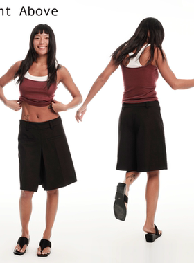 Right Above 廓形打褶夏季五分裤中裤A摆宽松阔腿黑色西装短裤女