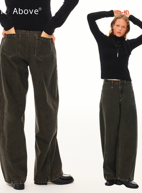 Right Above 冬季加厚粗斜纹牛仔洗水洗褪弯刀阔腿裤灰绿/棕/黑