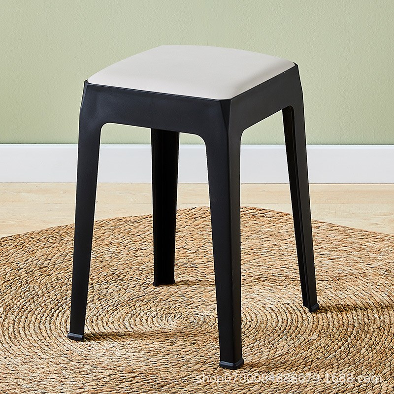 家用现代软包塑料方凳子简约可叠放餐凳加厚餐桌高凳餐椅客厅板凳