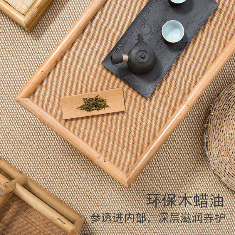 竹藤榻榻米桌日式小茶几坐地长条矮桌阳台新中式家用吃饭炕桌禅意