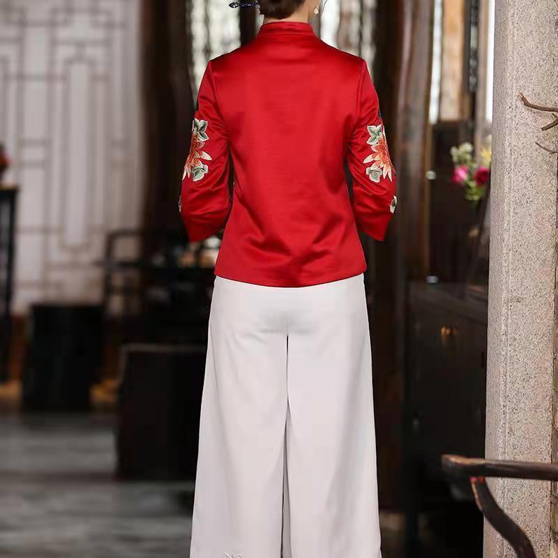 中式绣花上衣女短款复古小外套唐装女冬装中国风时尚旗袍民族服装