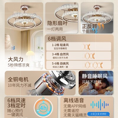 隐形风扇灯客厅主灯家用高级感轻奢2025新款餐厅一体大风力吊扇灯