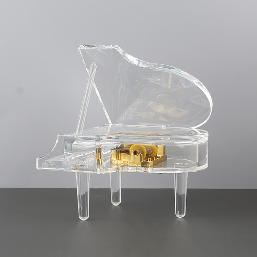 水晶透明三角钢琴音乐盒天空之城亚克力小提琴八音盒生日音乐礼品