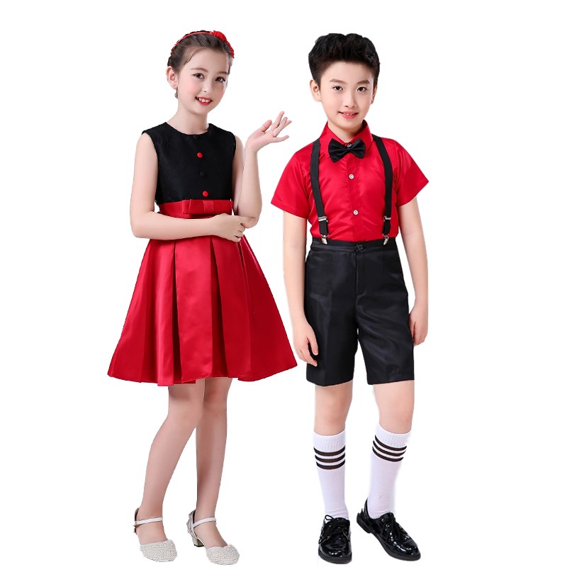 六一儿童背带裤演出服小学生诗歌朗诵衬衫表演服男女童礼服公主裙