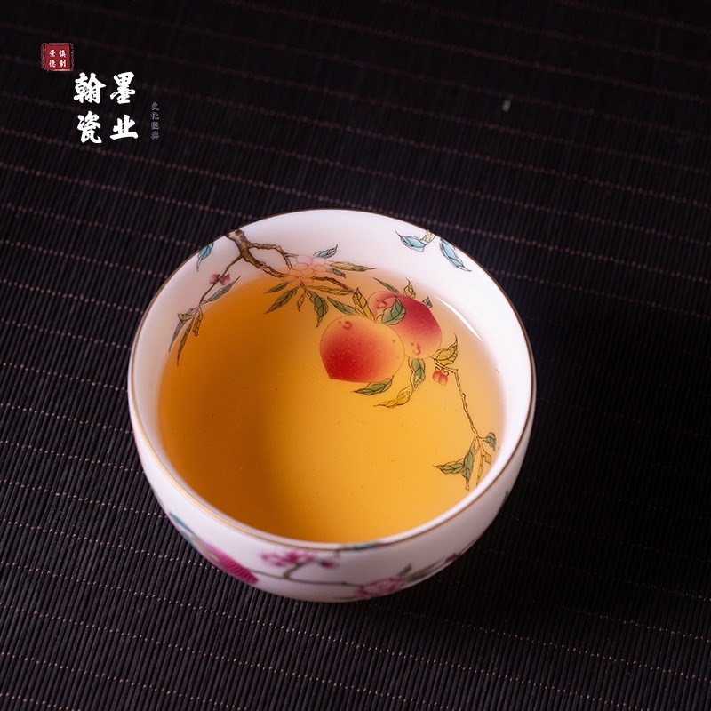 景德镇羊脂白玉瓷器九桃主人杯大容量个人专用茶杯子茶具家用送礼